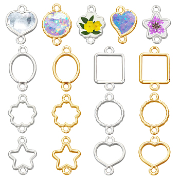 120Pcs 12 Styles Zinc Alloy Open Back Bezel Connector Charms, Links For DIY UV Resin, Epoxy Resin, Pressed Flower Jewelry, Golden & Silver, 15~18x10.5~12x1.5~1.8mm, Hole: 1.5~1.6mm, 10pcs/style