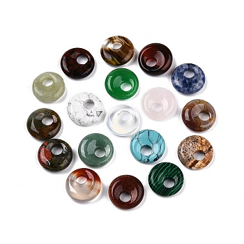 Natural & Synthetic Mixed Stone Donut Pendants, Mixed Dyed & Undyed, 17.5~18.5x5~6mm, Hole: 5~6mm