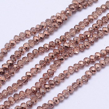 Spray Painted Transparent Glass Bead Strands, Faceted Rondelle, Dark Salmon, 3x2.5mm, Hole: 0.5mm, about 148pcs/strand, 14.9 inch