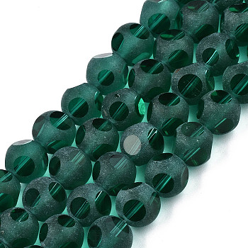 Transparent Glass Beads Strands, Faceted(6 Facets), Frosted Round, Dark Cyan, 8x7.5mm, Hole: 1.4mm, about 68~73pcs/strand, 20.08 inch~21.65 inch(51~55cm)