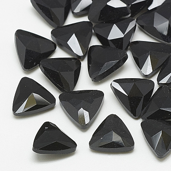 Pointed Back Glass Rhinestone Cabochons, Faceted, Triangle, Jet, 9.5x10x4mm