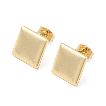 Brass Stud Earrings, Plain Square, Light Gold, 12x11.5mm