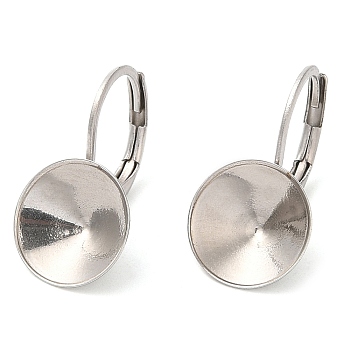 304 Stainless Steel Leverback Earring Findings, Earring Settings with Round Tray, Stainless Steel Color, 20x10.5mm, Pin: 0.6mm, Tray: 10mm