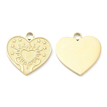 Ion Plating(IP) 316L Surgical Stainless Steel Pendants, Heart with Star Charm, Real 18K Gold Plated, 17.5x17x1.3mm, Hole: 2mm