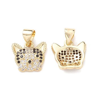 Brass Micro Pave Cubic Zirconia Charms, Cat Head Charm, Real 18K Gold Plated, 11.5x12x3mm, Hole: 4.2x3.5mm