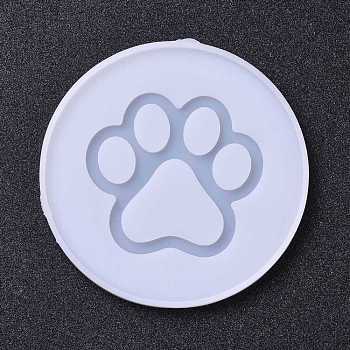 DIY Pendant Silicone Molds, Resin Casting Molds, For UV Resin, Epoxy Resin Jewelry Making, Flat Round with Paw Print Pattern, White, 104x6mm, Inner Diameter: 100mm
