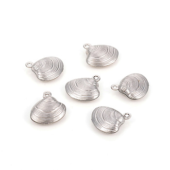 304 Stainless Steel Charms, Shell Shapes, Stainless Steel Color, 13.5x14x4mm, Hole: 1mm