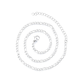 Men's 201 Stainless Steel Figaro Chains Necklace, Stainless Steel Color, 13.39 inch(34cm), Wide: 3mm
