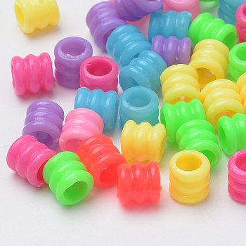 Acrylic European Beads, Large Hole Beads, Column, Mixed Color, 7x7mm, Hole: 4mm, about 4160pcs/500g