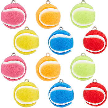 12Pcs 6 Colors Cloth Fabric Pendants, with Platinum Tone Iron Loop, Tennis, Mixed Color, 7/8x3/4 inch(22x19mm), Hole: 2mm, 2pcs/color