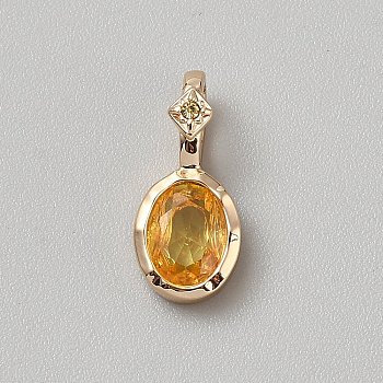 Brass Micro Pave Cubic Zirconia Pendants, Oval Charms, Birthstone Themes, Orange, 18.5x8.5x6.5mm, Hole: 3.5mm