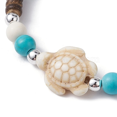 Starfish & Tortoise Synthetic Turquoise Braided Bead Bracelet(BJEW-JB09967-01)-3