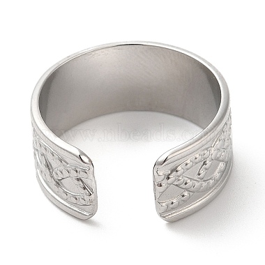 304 Stainless Steel Twist Rope Pattern Open Cuff Ring for Women(RJEW-I098-15P)-3
