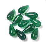 Natural Agate Beads, Half Drilled Beads, Dyed & Heated, Teardrop, Green, 20x10mm, Hole: 0.9~1mm(G-L646-10A)
