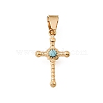 Easter 304 Stainless Steel Synthetic Turquoise Pendants, Cross Charms, Ion Plating(IP), Real 18K Gold Plated, 17.5x10x3mm, Hole: 6x3.5mm(STAS-E531-23G-A)