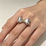 304 Stainless Steel Finger Rings, Bowknot, Golden & Stainless Steel Color, US Size 7 1/4(17.5mm)(SA-CBA751F-01PG)