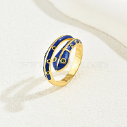 Brass Cubic Zirconia Snake Rings for Women, Enamel Cuff Rings, Blue, Inner Diameter: 16~18mm(RM7588-3)