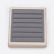 PU Leather Jewelry Ring Displays, with Board, Rectangle, Gray, 25x22x5cm(RDIS-G006-02B)