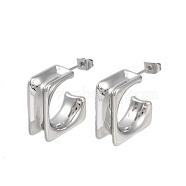 304 Stainless Steel Square Stud Earrings for Women, Polished, Stainless Steel Color, 19x7.5mm(EJEW-K281-26P)