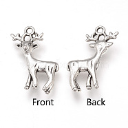 Tibetan Style Alloy Pendants, Christmas Reindeer/Stag, Cadmium Free & Lead Free, Antique Silver, 23x18x4.5mm, Hole: 2mm, about 505pcs/1000g(TIBEP-T002-71AS-RS)