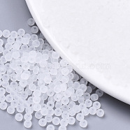 Frosted Colours Glass Beads, Transparent Colours, Round, White, 4x3mm, Hole: 1mm, about 4500pcs/bag(SEED-S040-04A-09)