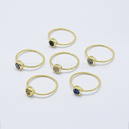 Natural Druzy Agate Finger Rings, with Brass Findings, Size 8, Golden, Mixed Color, 18mm(RJEW-L079-D-G)