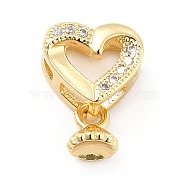 Rack Plating Brass Micro Pave Cubic Zirconia Multi-Strand Links, Heart with Dangle Lotus Pod Links, Long-Lasting Plated, Cadmium Free & Lead Free, Real 18K Gold Plated, 11x9x5mm, Lotus Pod: 5x4.5mm(KK-K270-14G)