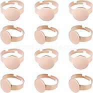 12Pcs Adjustable 304 Stainless Steel Finger Rings Components, Pad Ring Base Findings, Flat Round, Rose Gold, Inner Diameter: 17mm, Tray: 12mm(STAS-UN0037-72)