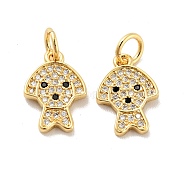 Dog Brass Micro Pave Clear Cubic Zirconia Charms, with Jump Ring, Cadmium Free & Lead Free, Golden, 13x9x1.5mm, Hole: 3.4mm(KK-G425-14G)