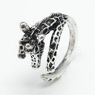 Adjustable Alloy Cuff Finger Rings, Giraffe, Size 7, Antique Silver, 17mm(RJEW-S038-037)