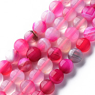 Natural Agate Beads Strands, Dyed & Heated, Faceted, Flat Round, Deep Pink, 6x4mm, Hole: 1mm, about 62pcs/strand, 14.76 inch(37.5cm)(G-N326-98I)
