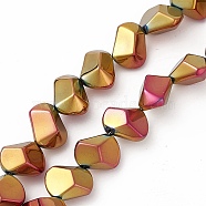 Full Plated Electroplate Glass Beads, Polygon, Rainbow Plated, 15.5~16x15.5x10~10.5mm, Hole: 1mm, about 50~51pcs/strand, 27.95''~29.13''(71~74cm)(EGLA-Q066-FP02)