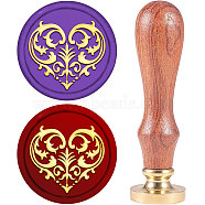 Wax Seal Stamp Set, Sealing Wax Stamp Solid Brass Head,  Wood Handle Retro Brass Stamp Kit Removable, for Envelopes Invitations, Gift Card, Heart Pattern, 83x22mm(AJEW-WH0208-764)