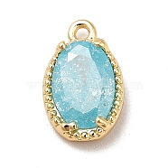 Glass Charms, with Real 18K Gold Plated Brass Findings, Faceted Oval, Pale Turquoise, 10x6x3mm, Hole: 0.9mm(KK-M233-01G-A)