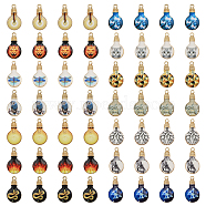 56Pcs 14 Styles Printed Alloy Enamel Pendants, Light Gold, Light Bulb, Mixed Patterns, 22x12x2.5mm, Hole: 1.8mm, 4pcs/style(ENAM-CA0001-71)