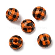 Autumn Wood European Beads, Printed Large Hole Beads, Round, Tartan, 16mm, Hole: 4mm(WOOD-H105-04A-01)