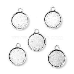 Tibetan Style Alloy Pendant Cabochon Settings, Plain Edge Bezel Cups, Lead Free, Antique Silver, Flat Round Tray: 12.5mm, 17.5x14.5x2.5mm, Hole: 2mm(X-TIBE-A23176-AS-LF)
