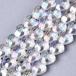 Electroplate Glass Beads Strands, AB Color Plated, Faceted, Heart, Clear AB, 9.5x9.5x5.5mm, Hole: 1mm, about 70pcs/strand, 24.41 inch(62cm)(X-EGLA-S176-08A-A01)