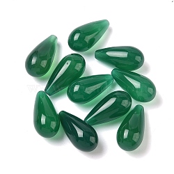 Natural Agate Beads, Half Drilled Beads, Dyed & Heated, Teardrop, Green, 20x10mm, Hole: 0.9~1mm(G-L646-10A)