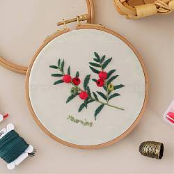 DIY Embroidered Making Kit, Including Linen Cloth, Cotton Thread, Water Erasable Pen Refills, Iron Needle and Wood Beads, Plants Pattern, 25x25x0.01cm(DIY-F088-02)