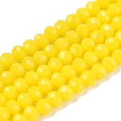 Opaque Solid Color Imitation Jade Glass Beads Strands, Faceted, Rondelle, Yellow, 3.5~3.8x3mm, Hole: 0.4mm, about 113~115pcs/strand, 32.5~33cm(EGLA-A044-P3mm-D04)