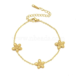 Brass Pendants Bracelets for Women, Flower, Real 18K Gold Plated, 6.89 inch(17.5cm)(BJEW-B115-02G)