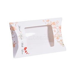 Paper Pillow Boxes, Gift Candy Packing Box, with Clear Window, Floral Pattern, White, 12.5x8x2.2cm(CON-G007-03A-09)
