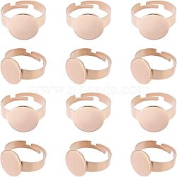 12Pcs Adjustable 304 Stainless Steel Finger Rings Components, Pad Ring Base Findings, Flat Round, Rose Gold, Inner Diameter: 17mm, Tray: 12mm(STAS-UN0037-72)