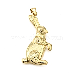 Rack Plating Brass Pendants, Rabbit, Cadmium Free & Lead Free, Long-Lasting Plated, Real 18K Gold Plated, 37.5x17x5mm, Hole: 5x3.5mm(KK-K401-66G)