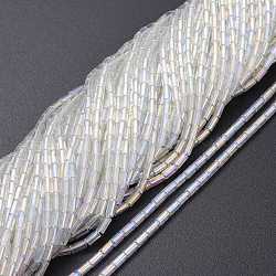 Electroplate Glass Beads Strands, AB Color Plated, Column, Clear AB, 4.5~5x2.5mm, Hole: 0.8mm, about 75pcs/Strand, 14.17 inch(36cm)(X-EGLA-K014-B-AB01)