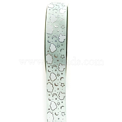 Silver Hot Stamping Cloud Moon Star Pattern Polyester Grosgrain Ribbons, for Hair Bowknots, Gift Packaging Decoration, Honeydew, 1 inch(25mm), 48 Yards/Roll(PW-WG81770-06)