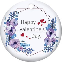 Handmade Porcelain Pendants, Double-Sided Printing of Valentine's Day Theme, Flat Round, Slate Blue, 75x2mm(PORC-WH0005-009)