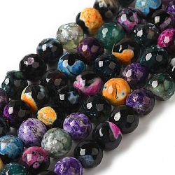 Dyed & Heated Natural Fire Crackle Agate Beads Strands, Faceted, Round, Mixed Color, 8mm, Hole: 1.2mm, about 49pcs/strand, 14.84''(37.7cm)(G-P539-B01-05)