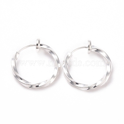 Electroplated Brass Twisted Tubular Hoop Earrings for Women, Silver, 15x4mm, Pin: 0.7mm(EJEW-G299-01A-S)